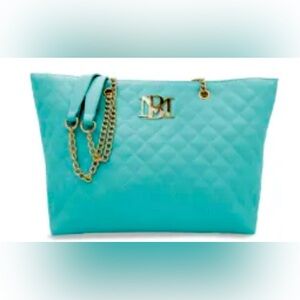 Badgley Mischka Blue Quilted Shoulder Bag with Gold Chain-New with tags